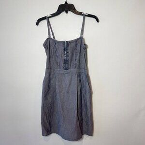 DKNY Jeans Womens Sleeveless Pinstriped Tank Mini Dress Gray XS Smocked Ruffle